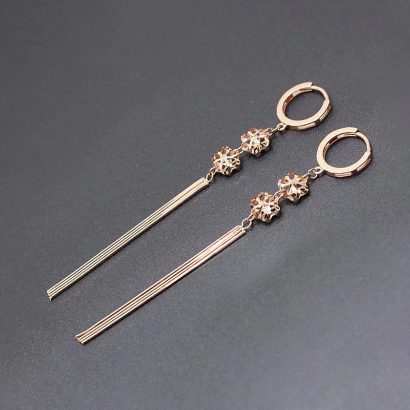585 purple gold 14K rose gold flower soft chain tassel earrings for women classic light luxury wedding jewelry dress accessories