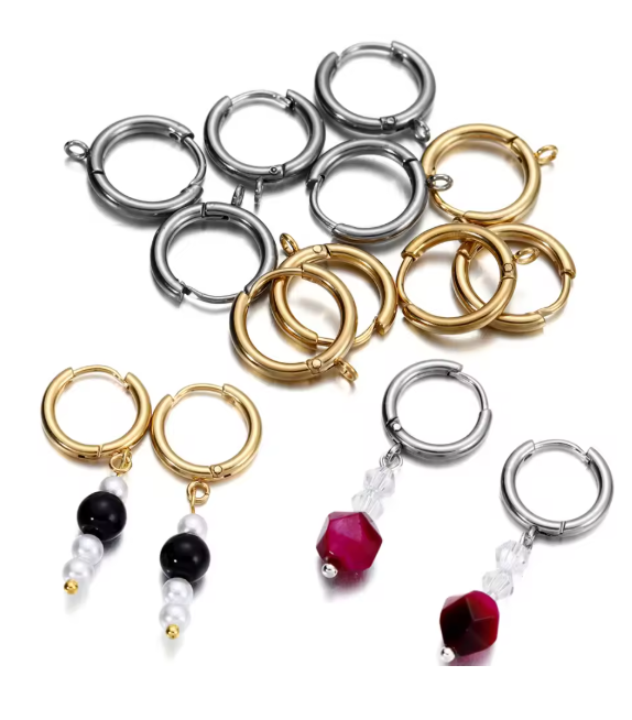 10Pcs/Lot Stainless Steel Huggie Earring Hooks with Loop Round Ear Post with Open Jump Ring for DIY Jewelry Making Accessories