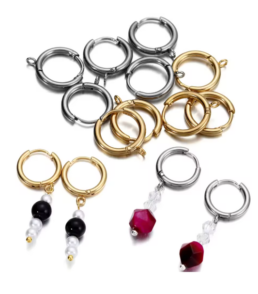 10Pcs/Lot Stainless Steel Huggie Earring Hooks with Loop Round Ear Post with Open Jump Ring for DIY Jewelry Making Accessories