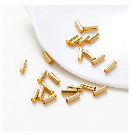 100Pcs 5-7mm 14K/18K Gold Plated Straight Long Tube Brass Beads Necklace Loose Spacer Beads for DIY Jewelry Making Accessories