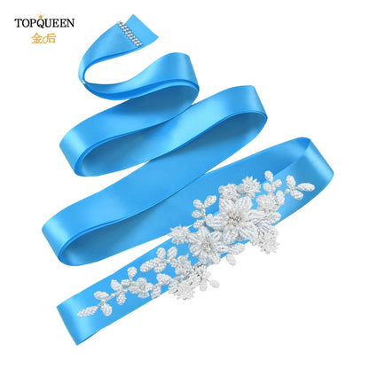 TOPQUEEN Elegant Bridal Belt Pearl Beaded Flower Applique Accessories Wedding Belt Sash Luxury Dress Waist Decoration S484