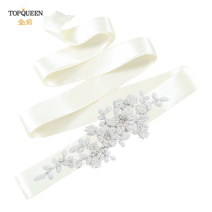 TOPQUEEN Elegant Bridal Belt Pearl Beaded Flower Applique Accessories Wedding Belt Sash Luxury Dress Waist Decoration S484