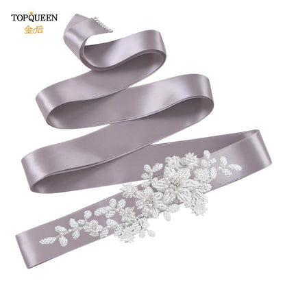 TOPQUEEN Elegant Bridal Belt Pearl Beaded Flower Applique Accessories Wedding Belt Sash Luxury Dress Waist Decoration S484