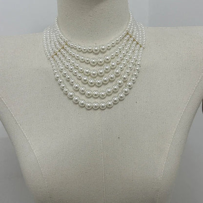 Light luxury fashion handmade multi-layer pearl water drop fringe necklace French style dress dinner choker choker women