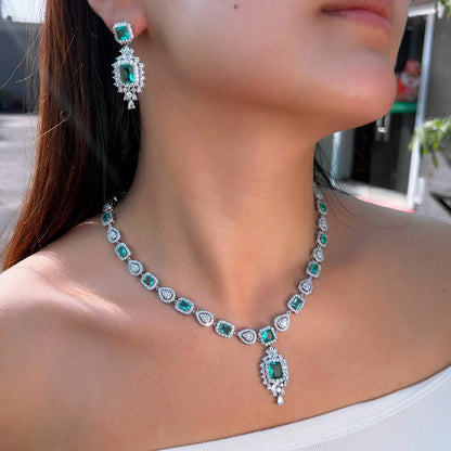 CWWZircons Fringed Drop Full Luxurious Cubic Zirconia Paved Women Wedding Big Necklace Earring Dress Jewelry Set for Brides T630