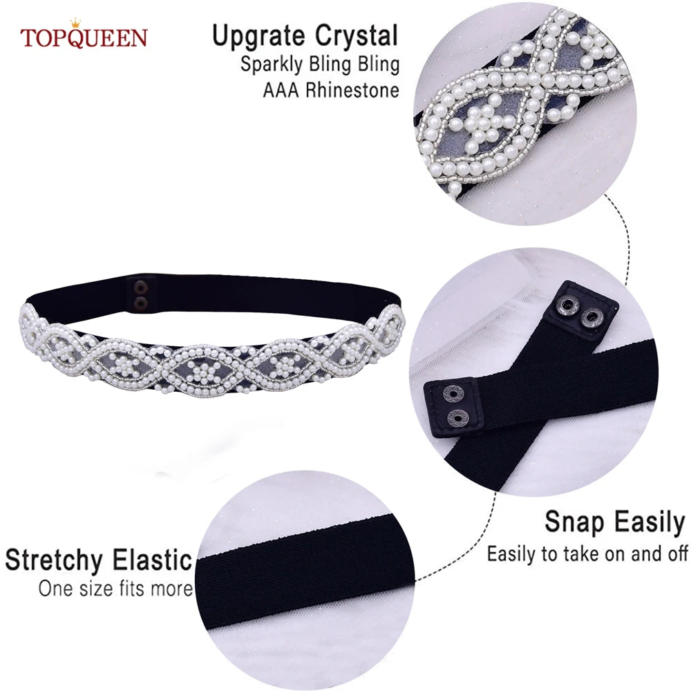 TOPQUEEN Ladies Fashion Elastic Belt Women Accessories Luxury Pearl Dress Sash Daily Party Female Gown Girdle Handmade S353A-D