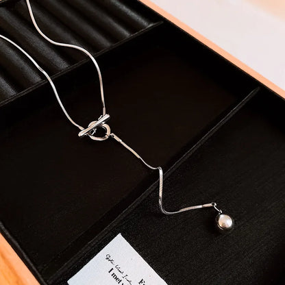 Minimalist Simulated Pearl Necklace Titanium Steel Adjustable Long Chain Necklace Female Party Wedding Dress Jewelry Girls Gifts