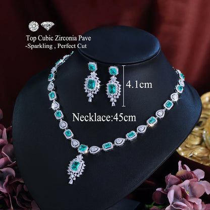 CWWZircons Fringed Drop Full Luxurious Cubic Zirconia Paved Women Wedding Big Necklace Earring Dress Jewelry Set for Brides T630