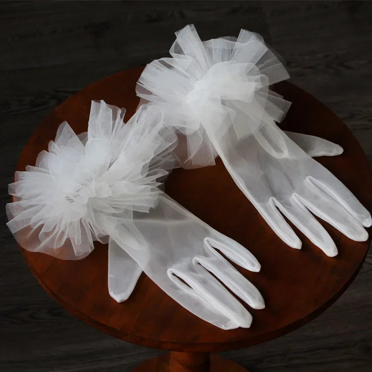 Long Bridal Gloves Vintage Flower Pearls Wristband Wedding Glove For Women Girl Party Evening Dress Jewelry Bride Accessories