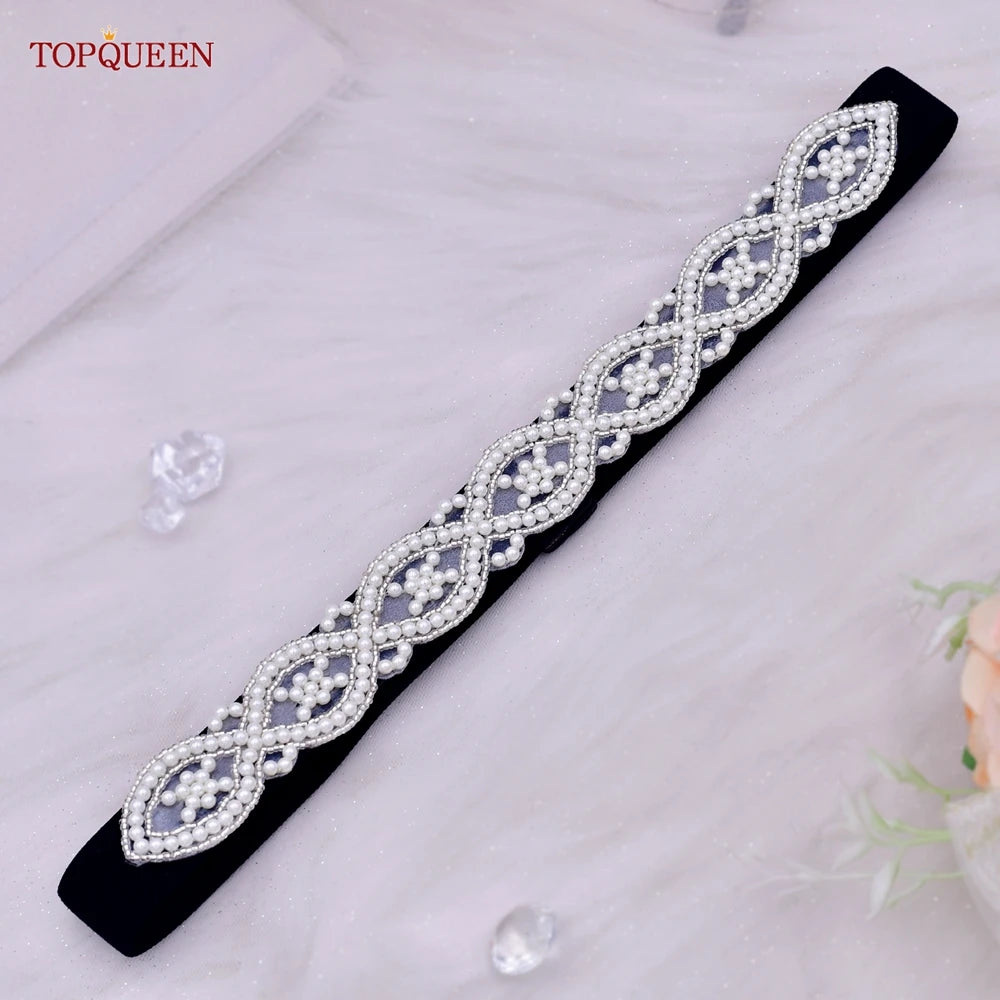 TOPQUEEN Ladies Fashion Elastic Belt Women Accessories Luxury Pearl Dress Sash Daily Party Female Gown Girdle Handmade S353A-D