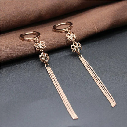 585 purple gold 14K rose gold flower soft chain tassel earrings for women classic light luxury wedding jewelry dress accessories