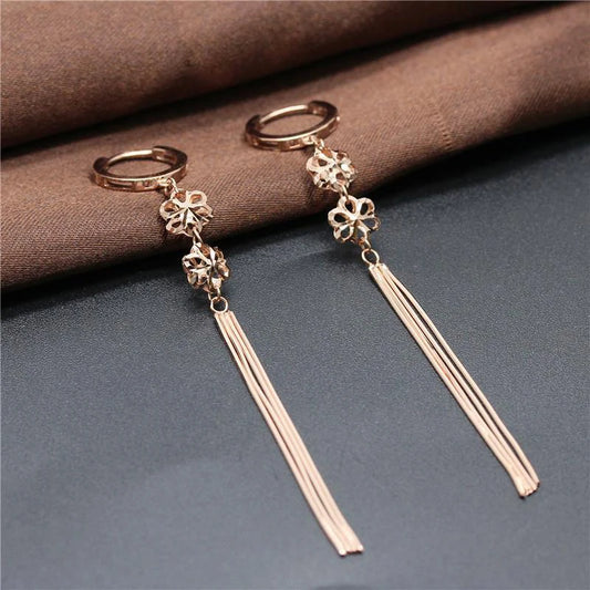 585 purple gold 14K rose gold flower soft chain tassel earrings for women classic light luxury wedding jewelry dress accessories