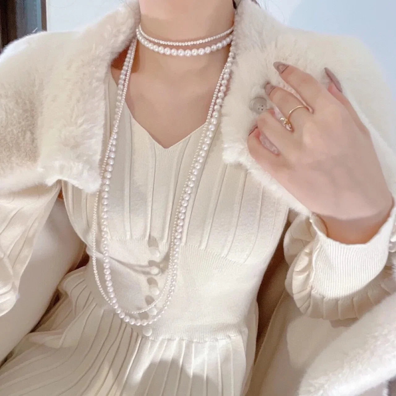 Luxury Double-layered Pearl Necklace Free Shipping 2025 Pearl Necklace for Women Fashionable Long Chain Dress Accessory