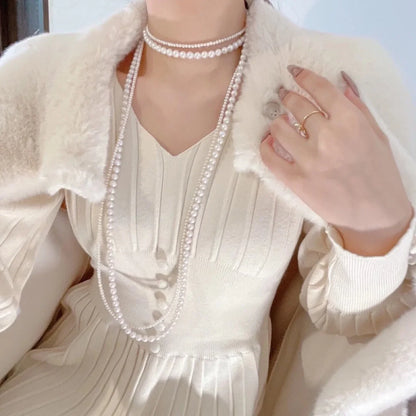 Luxury Double-layered Pearl Necklace Free Shipping 2025 Pearl Necklace for Women Fashionable Long Chain Dress Accessory
