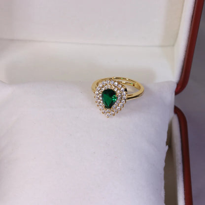 2pcs/set Jewelry Sets Women Elegant Waterdrop Green Rhinestone Pendant Tear Necklace Rings Wedding Dress Bridal Jewelry Set