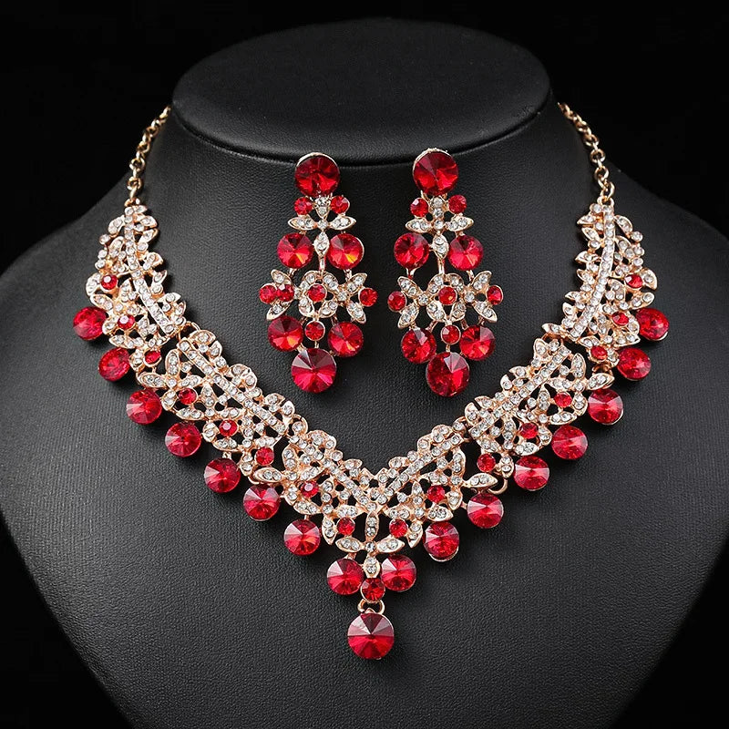 KMVEXO 2pcs Luxury Crystal Bead AB Color Necklace Earrings Set for Women Glass Weddings Party Jewelry Sets Dress Accessories