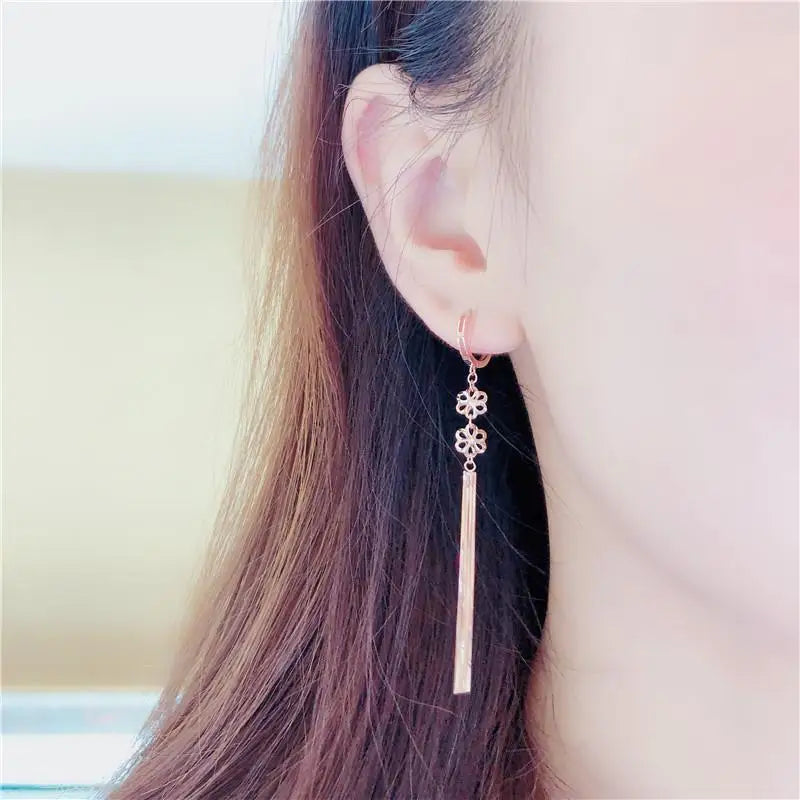 585 purple gold 14K rose gold flower soft chain tassel earrings for women classic light luxury wedding jewelry dress accessories