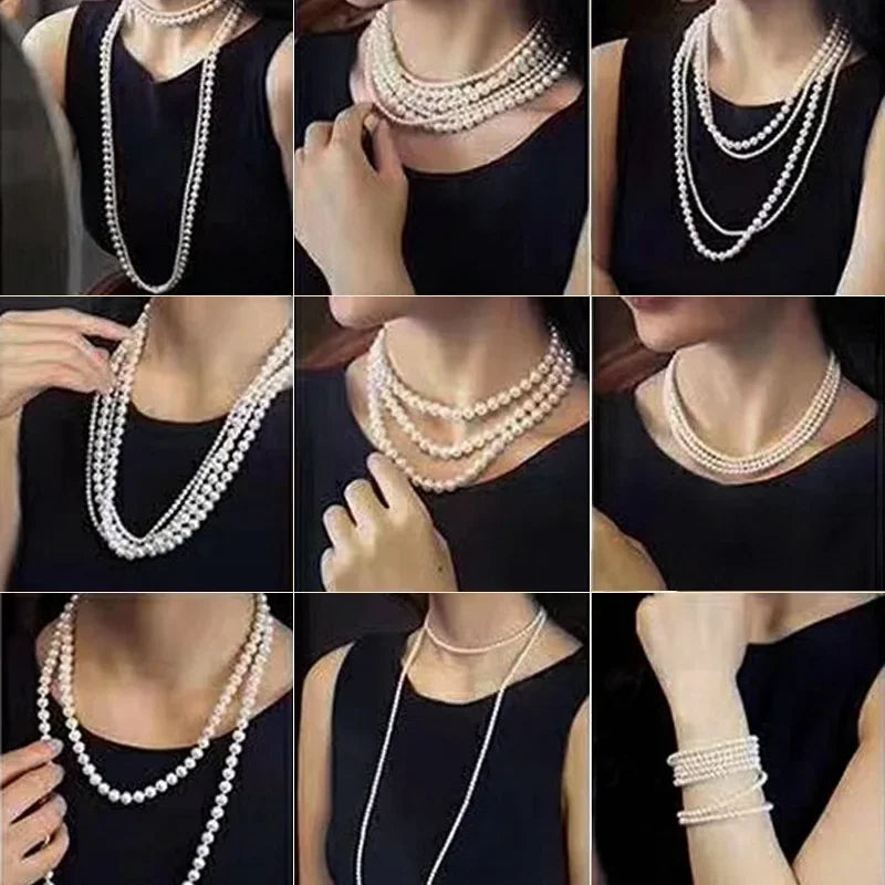 Luxury Double-layered Pearl Necklace Free Shipping 2025 Pearl Necklace for Women Fashionable Long Chain Dress Accessory