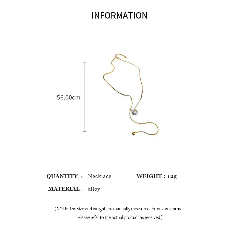 Minimalist Simulated Pearl Necklace Titanium Steel Adjustable Long Chain Necklace Female Party Wedding Dress Jewelry Girls Gifts