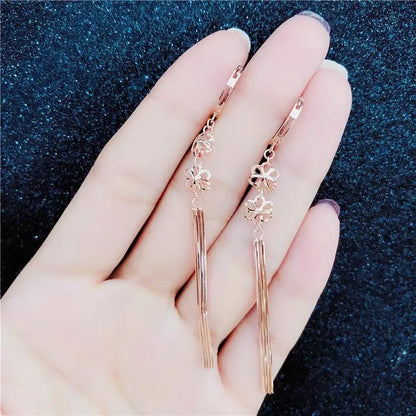 585 purple gold 14K rose gold flower soft chain tassel earrings for women classic light luxury wedding jewelry dress accessories