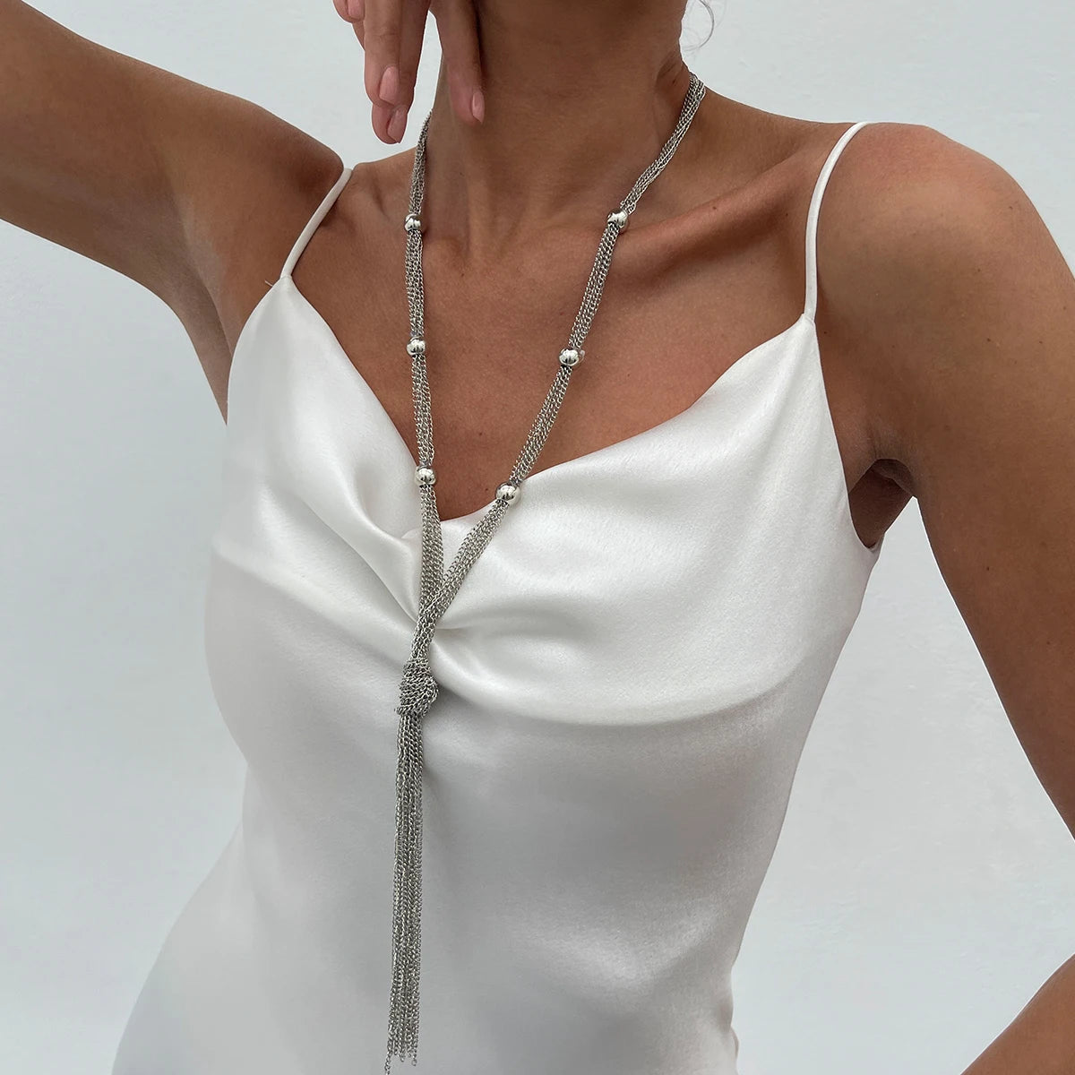 SHIXIN Elegant Knot Long Tassel Pendant Necklace for Women Sexy Gold Color Multilayer Necklace Sweater Chain Dress Neck Jewelry