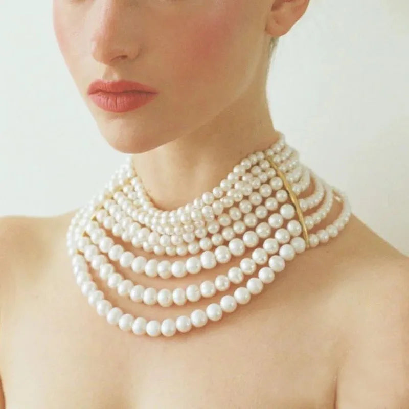 Light luxury fashion handmade multi-layer pearl water drop fringe necklace French style dress dinner choker choker women