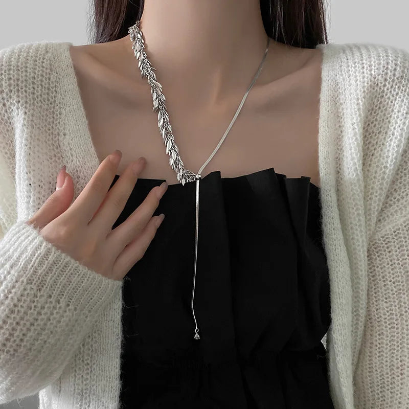 Minimalist Simulated Pearl Necklace Titanium Steel Adjustable Long Chain Necklace Female Party Wedding Dress Jewelry Girls Gifts
