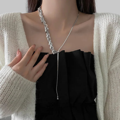 Minimalist Simulated Pearl Necklace Titanium Steel Adjustable Long Chain Necklace Female Party Wedding Dress Jewelry Girls Gifts