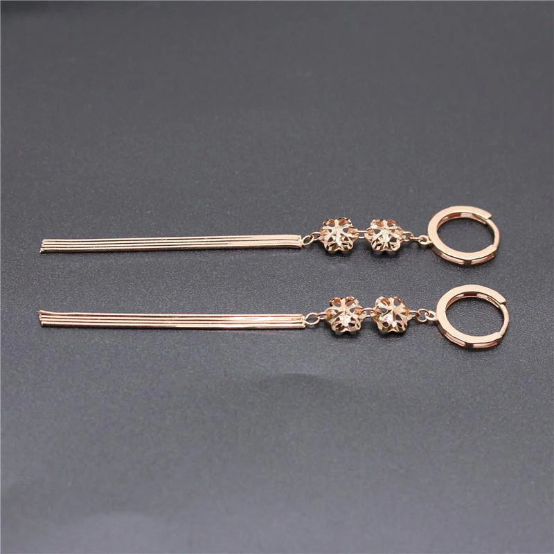 585 purple gold 14K rose gold flower soft chain tassel earrings for women classic light luxury wedding jewelry dress accessories