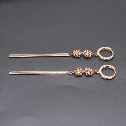 585 purple gold 14K rose gold flower soft chain tassel earrings for women classic light luxury wedding jewelry dress accessories