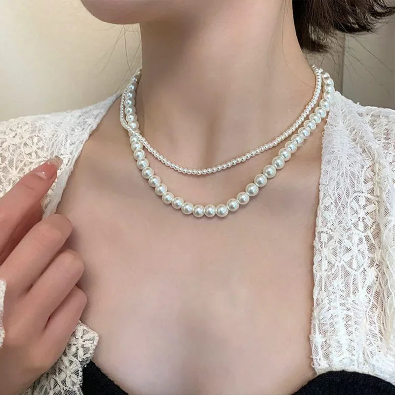 Luxury Double-layered Pearl Necklace Free Shipping 2025 Pearl Necklace for Women Fashionable Long Chain Dress Accessory