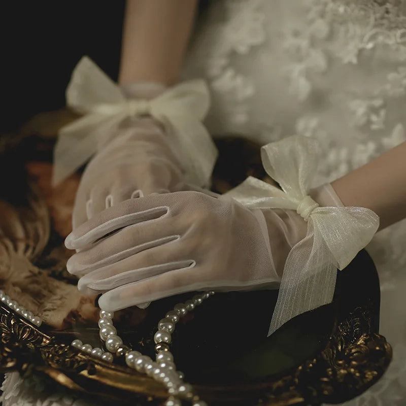 Long Bridal Gloves Vintage Flower Pearls Wristband Wedding Glove For Women Girl Party Evening Dress Jewelry Bride Accessories