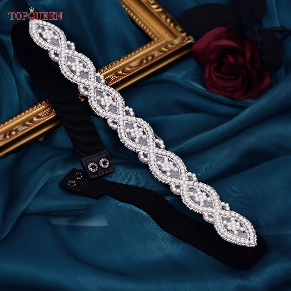 TOPQUEEN Ladies Fashion Elastic Belt Women Accessories Luxury Pearl Dress Sash Daily Party Female Gown Girdle Handmade S353A-D