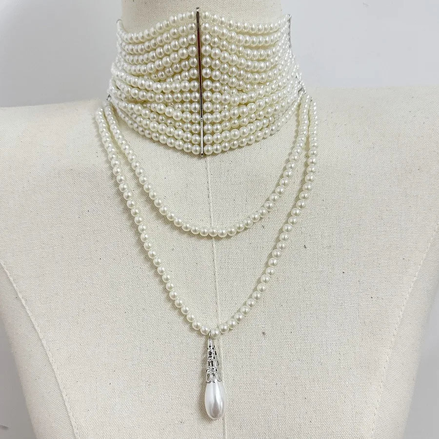 Light luxury fashion handmade multi-layer pearl water drop fringe necklace French style dress dinner choker choker women