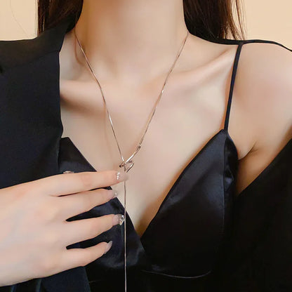 Minimalist Simulated Pearl Necklace Titanium Steel Adjustable Long Chain Necklace Female Party Wedding Dress Jewelry Girls Gifts