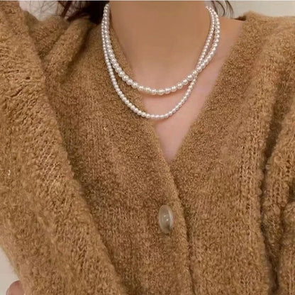 Luxury Double-layered Pearl Necklace Free Shipping 2025 Pearl Necklace for Women Fashionable Long Chain Dress Accessory
