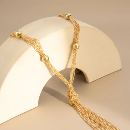 SHIXIN Elegant Knot Long Tassel Pendant Necklace for Women Sexy Gold Color Multilayer Necklace Sweater Chain Dress Neck Jewelry
