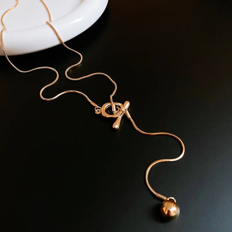 Minimalist Simulated Pearl Necklace Titanium Steel Adjustable Long Chain Necklace Female Party Wedding Dress Jewelry Girls Gifts