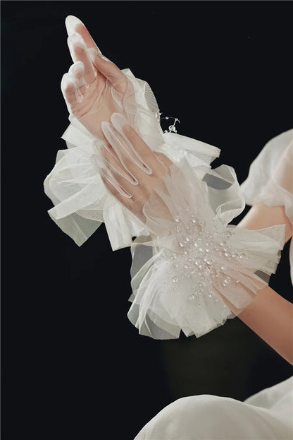 Long Bridal Gloves Vintage Flower Pearls Wristband Wedding Glove For Women Girl Party Evening Dress Jewelry Bride Accessories