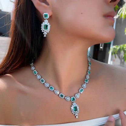 CWWZircons Fringed Drop Full Luxurious Cubic Zirconia Paved Women Wedding Big Necklace Earring Dress Jewelry Set for Brides T630