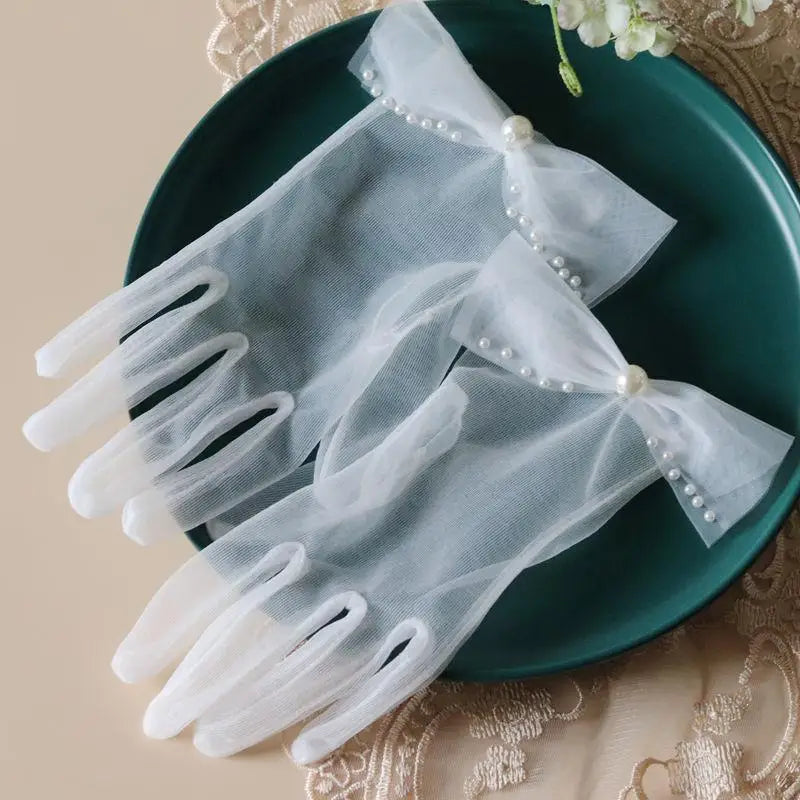 Long Bridal Gloves Vintage Flower Pearls Wristband Wedding Glove For Women Girl Party Evening Dress Jewelry Bride Accessories