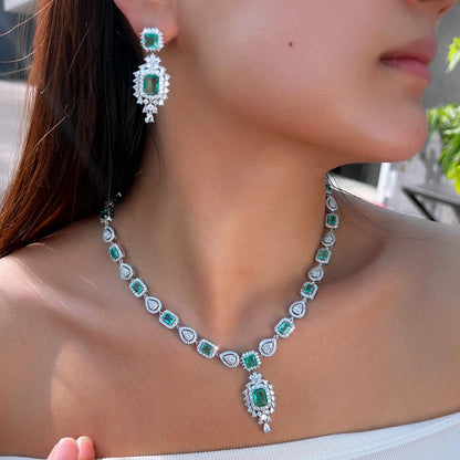 CWWZircons Fringed Drop Full Luxurious Cubic Zirconia Paved Women Wedding Big Necklace Earring Dress Jewelry Set for Brides T630