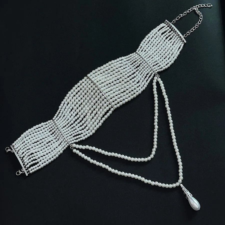 Light luxury fashion handmade multi-layer pearl water drop fringe necklace French style dress dinner choker choker women