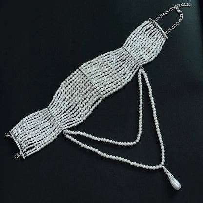 Light luxury fashion handmade multi-layer pearl water drop fringe necklace French style dress dinner choker choker women