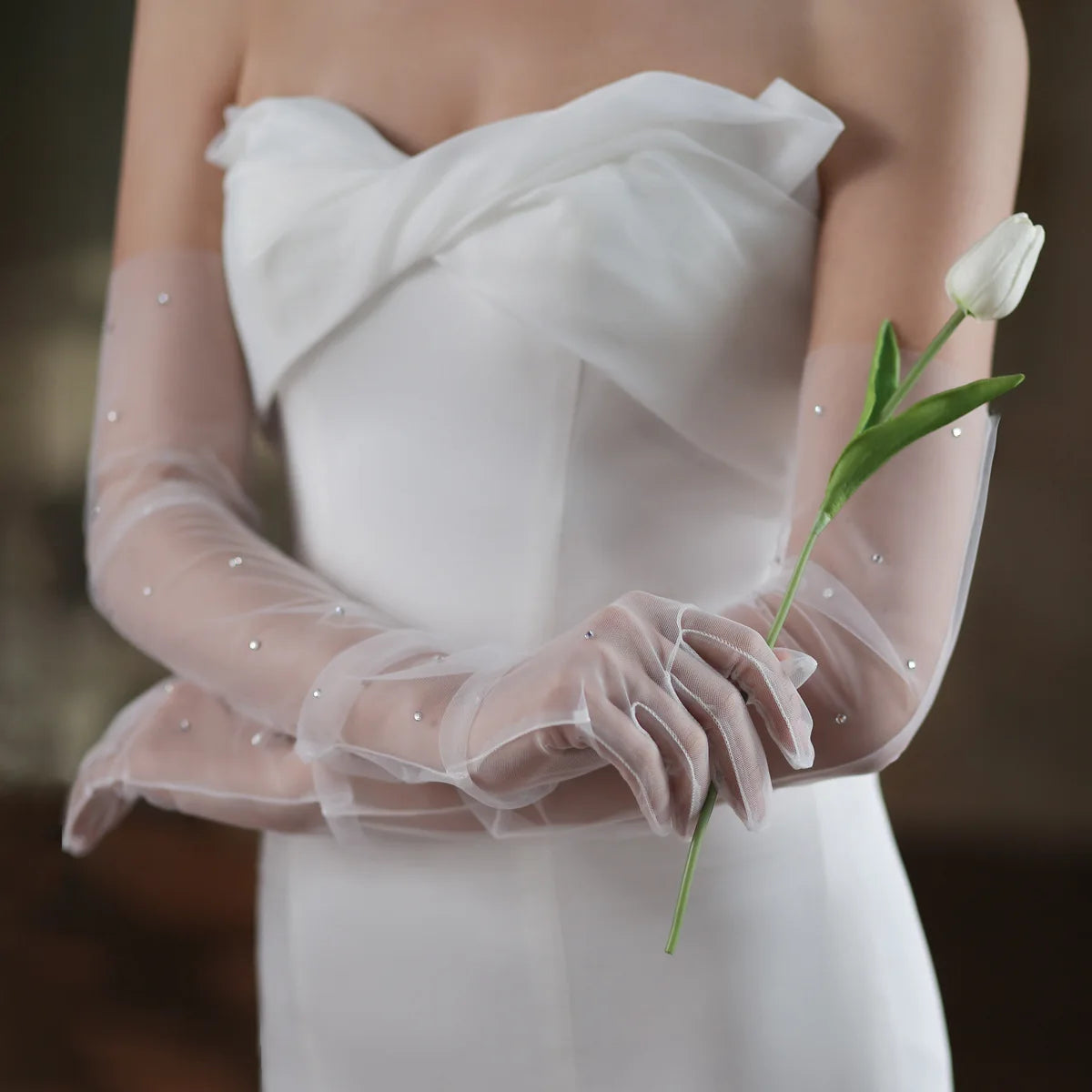 Long Bridal Gloves Vintage Flower Pearls Wristband Wedding Glove For Women Girl Party Evening Dress Jewelry Bride Accessories