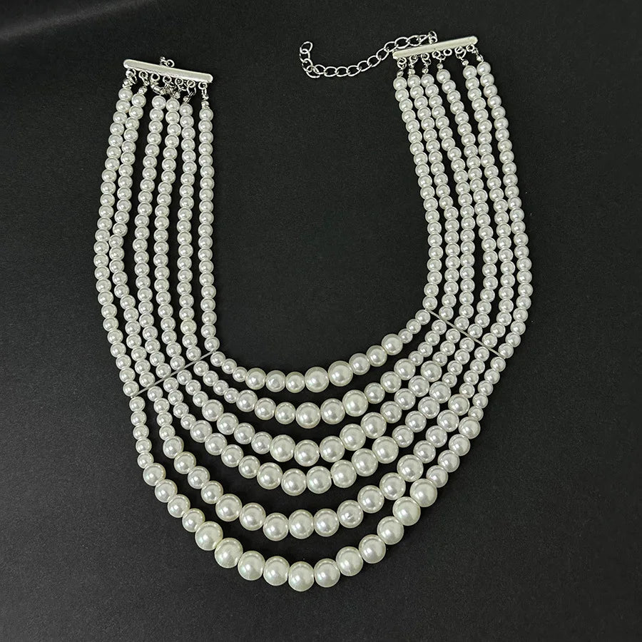 Light luxury fashion handmade multi-layer pearl water drop fringe necklace French style dress dinner choker choker women