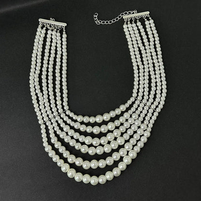Light luxury fashion handmade multi-layer pearl water drop fringe necklace French style dress dinner choker choker women
