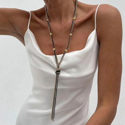 SHIXIN Elegant Knot Long Tassel Pendant Necklace for Women Sexy Gold Color Multilayer Necklace Sweater Chain Dress Neck Jewelry