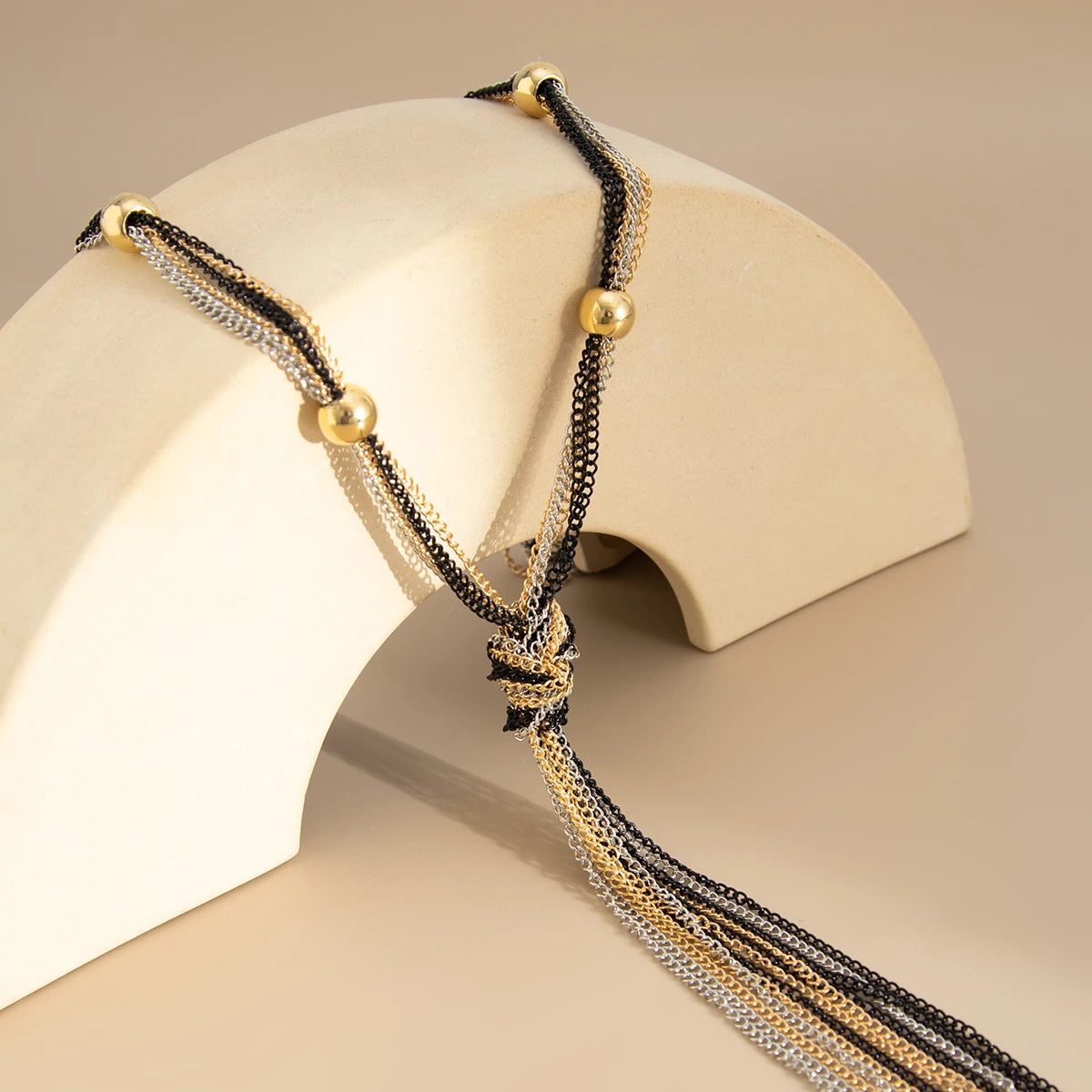 SHIXIN Elegant Knot Long Tassel Pendant Necklace for Women Sexy Gold Color Multilayer Necklace Sweater Chain Dress Neck Jewelry